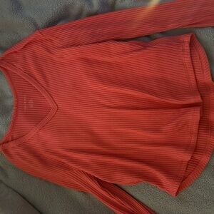 American Eagle Outfitters Red/PinkRibbed V-Neck Blouse